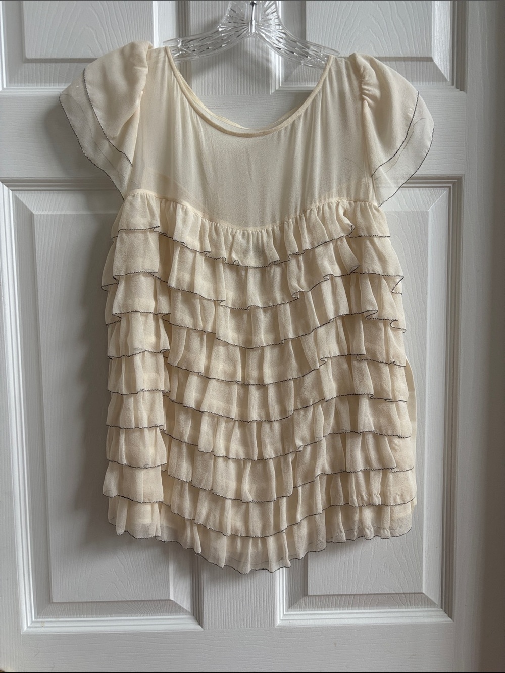Milly of New York Cream Layered Ruffle Short Sleeve Blouse